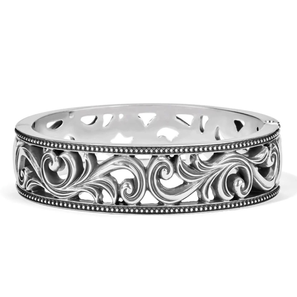 Brighton Alana Scroll Hinged Silver-Plated Bangle Bracelet New